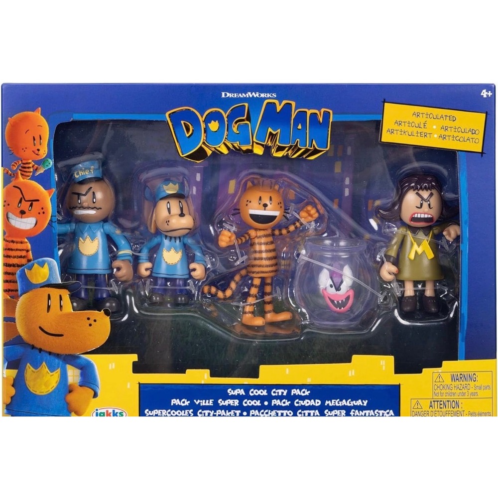 Jakks Pacific Dog Man Supa Cool City Pack‎ 5-Piece Articulated Figure Set New